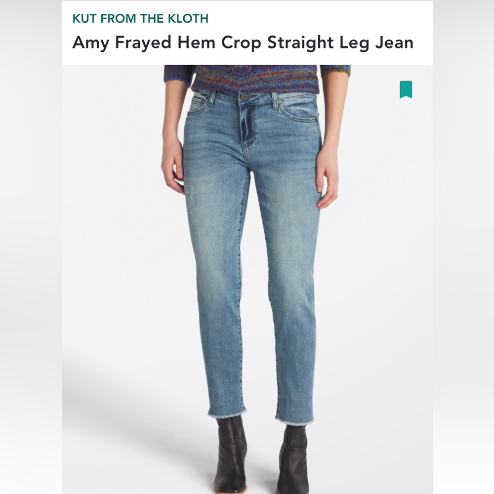 Kut from the Kloth Amy Frayed Hem Cropped Straight Leg Jeans size 10
